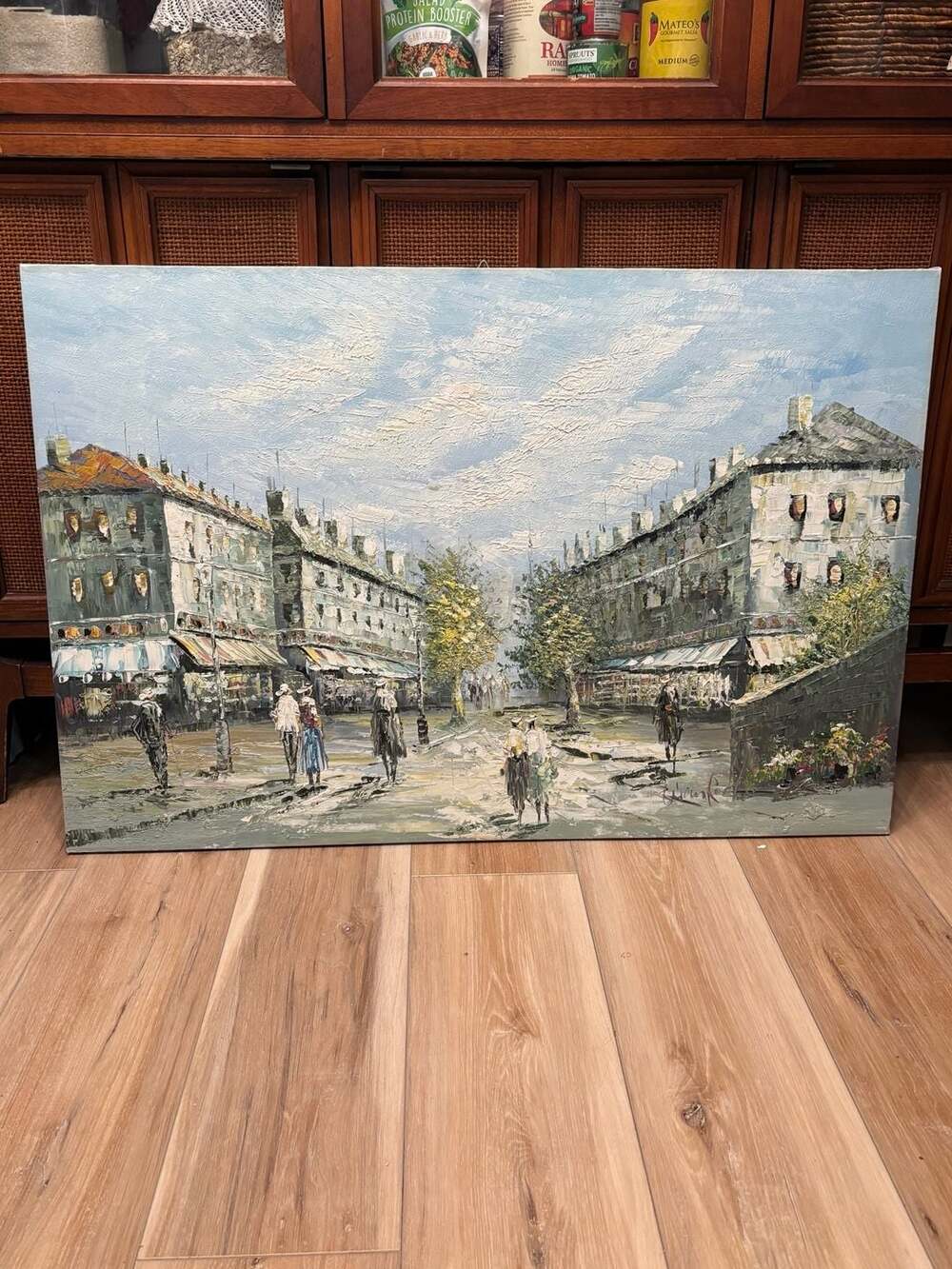 Original Vintage Impressionist Paris Street Scene Oil Painting Canvas Signed